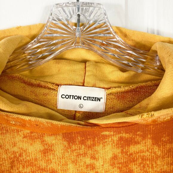 NWOT COTTON CITIZEN Hoodie L Orange Yellow Acid-Wash Tie-Dye Distress Long-Slev - Picture 3 of 13